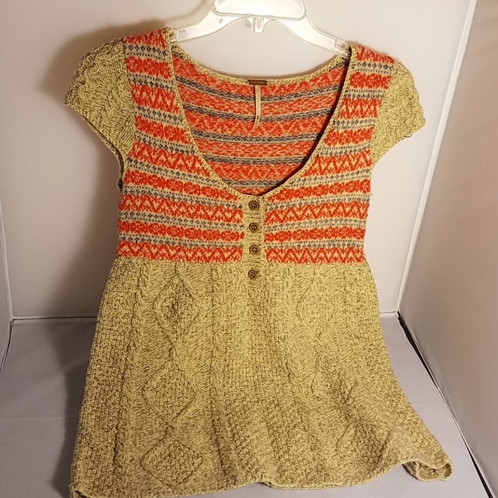 Free People Knitted Baby Doll Top Wool sz XS